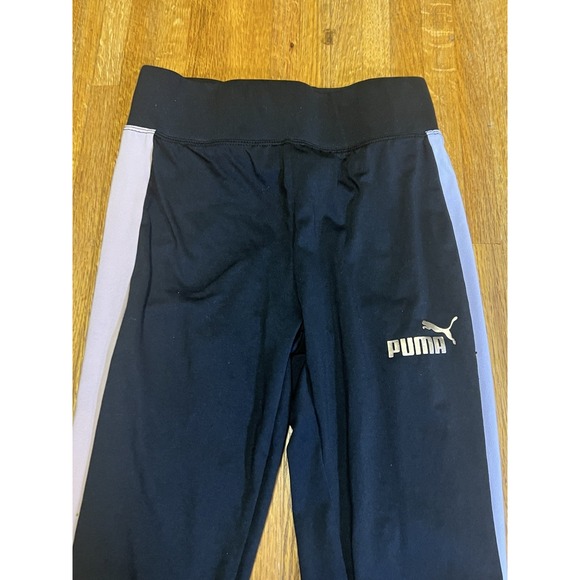 Puma Girls Large (10/12) Black Color Stripe Side Stretch Athletic Running Pants - Picture 2 of 8